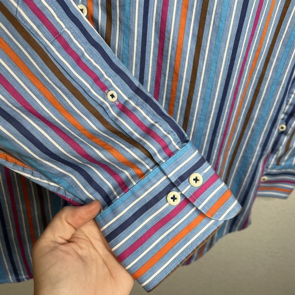 Peter Millar Button Up Shirt Mens Medium Multi Color Striped Long Sleeve - Picture 3 of 5